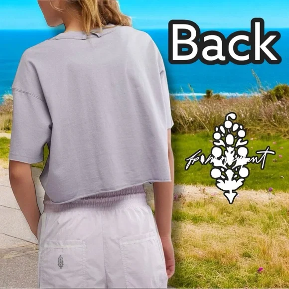 New 🔥 Free People Movement Inspire Buti Logo Boxy Crop Tee, Gray / Black - Picture 10 of 16